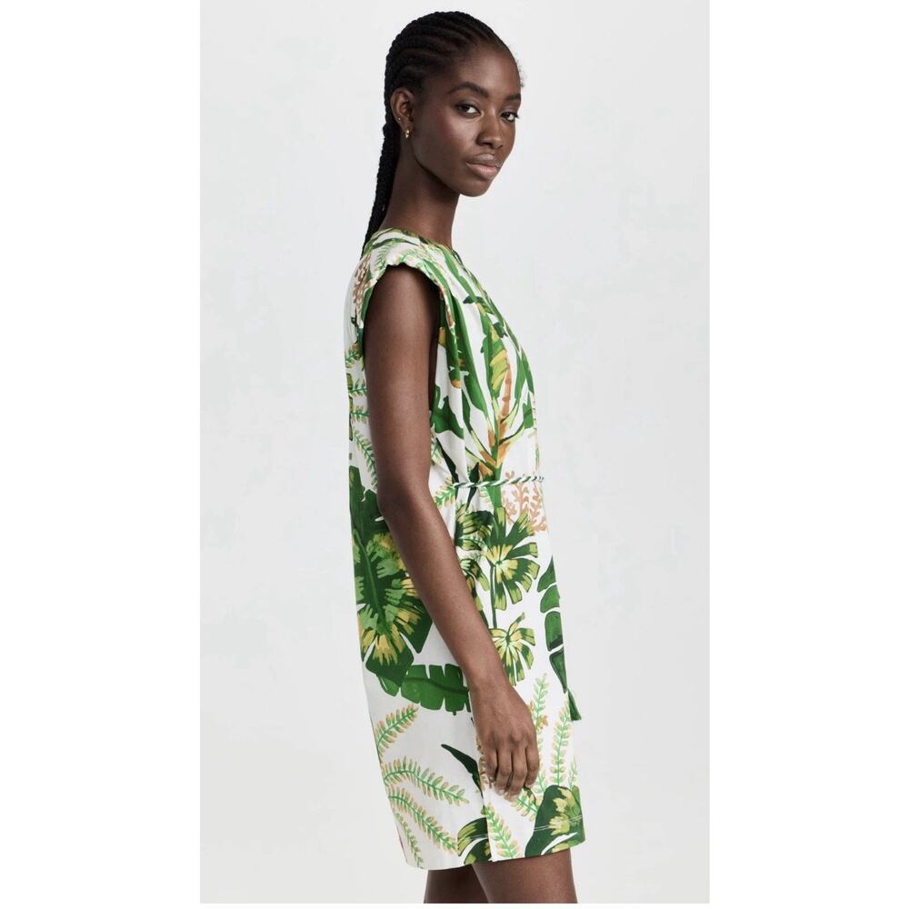NWT Farm Rio Tropical Forest Off-White Shirt Dress Green Large Resort Cotton - Picture 3 of 16